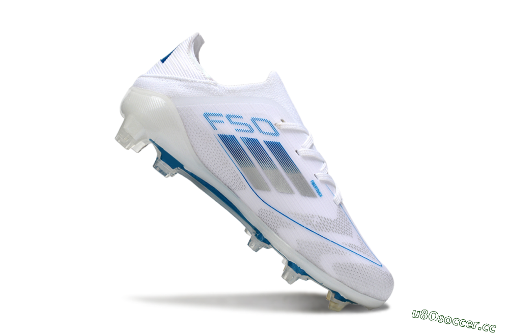 Kids Adidas F50 Elite FG Firm Ground Low-Tops Football Boots - White/Blue/Silver 3