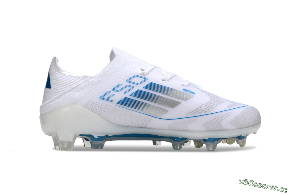 Kids Adidas F50 Elite FG Firm Ground Low-Tops Football Boots - White/Blue/Silver 6