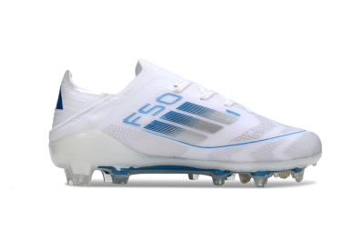 Kids Adidas F50 Elite FG Firm Ground Low-Tops Football Boots - White/Blue/Silver