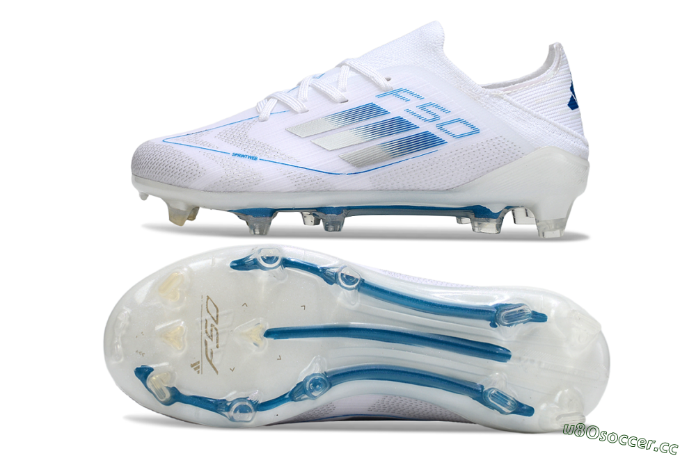 Kids Adidas F50 Elite FG Firm Ground Low-Tops Football Boots - White/Blue/Silver 1