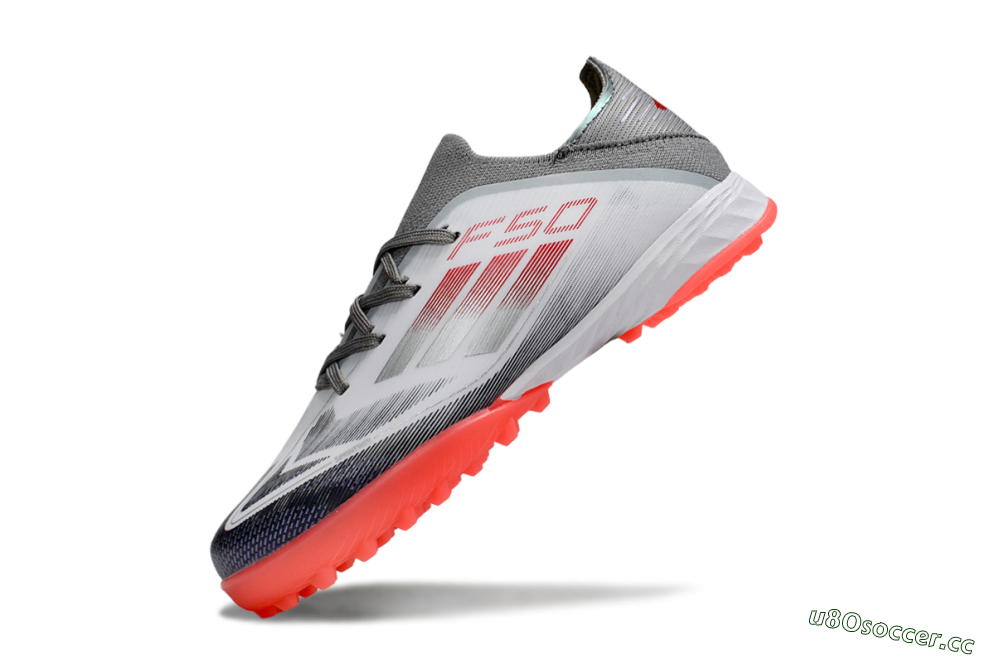 Kids Adidas F50 Elite TF Artificial Turf Low-Tops Football Shoes - White/Silver/Red 4
