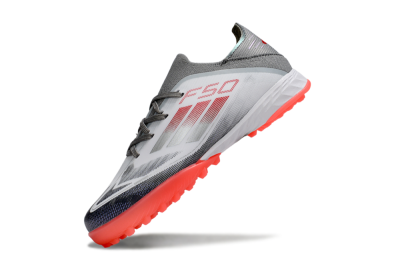Kids Adidas F50 Elite TF Artificial Turf Low-Tops Football Shoes - White/Silver/Red