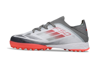 Kids Adidas F50 Elite TF Artificial Turf Low-Tops Football Shoes - White/Silver/Red
