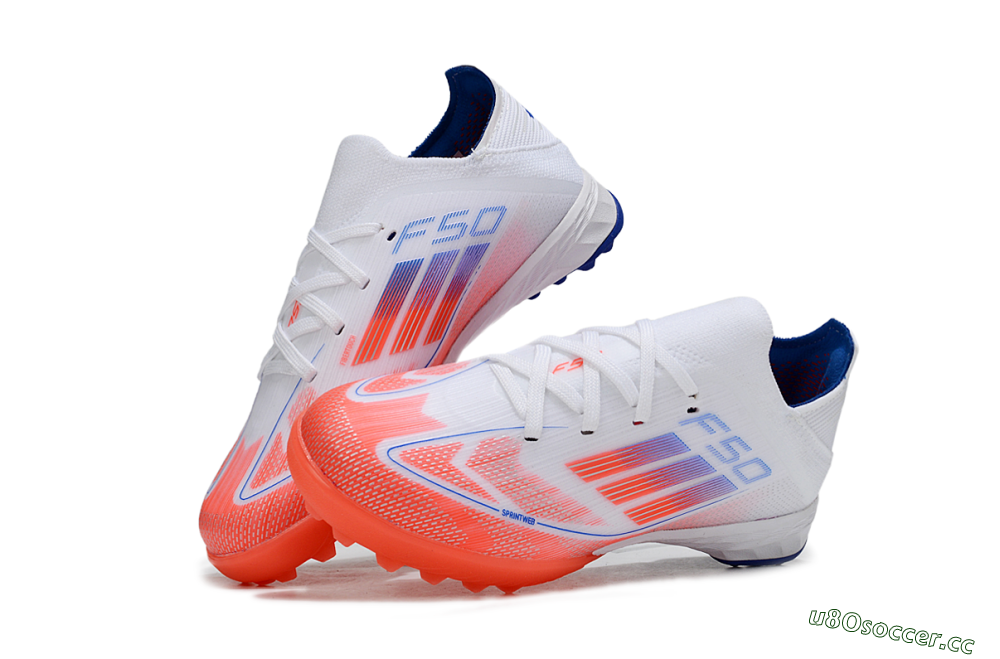 Kids Adidas F50 Elite TF Artificial Turf Low-Tops Football Shoes - White/Red/Blue 0