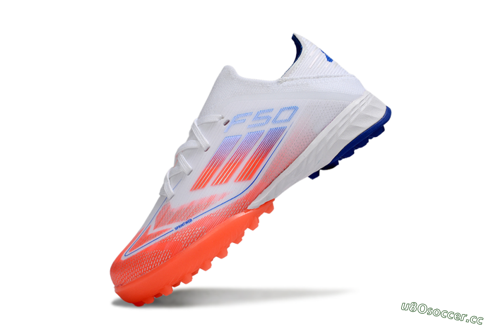 Kids Adidas F50 Elite TF Artificial Turf Low-Tops Football Shoes - White/Red/Blue 4