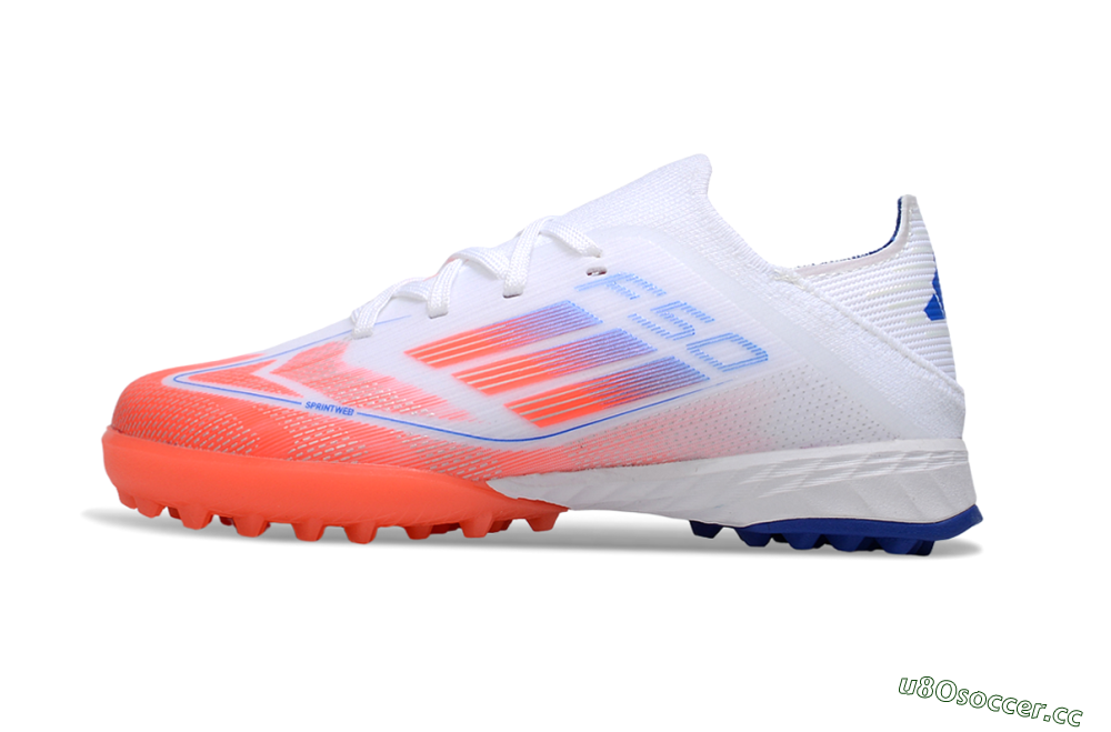 Kids Adidas F50 Elite TF Artificial Turf Low-Tops Football Shoes - White/Red/Blue 2