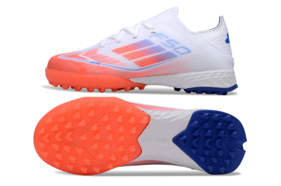 Kids Adidas F50 Elite TF Artificial Turf Low-Tops Football Shoes - White/Red/Blue