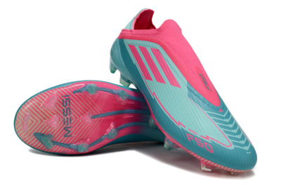 Unisex Messi x Adidas F50 Elite Laceless FG Firm Ground Low-Tops Football Boots - Green/Pink/White
