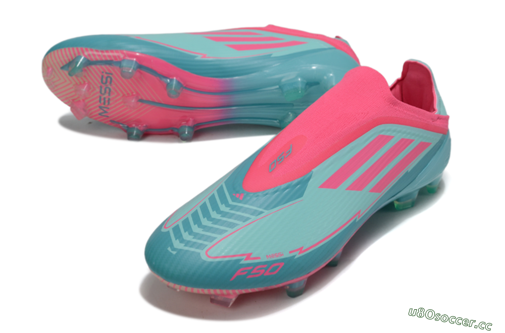 Unisex Messi x Adidas F50 Elite Laceless FG Firm Ground Low-Tops Football Boots - Green/Pink/White 3