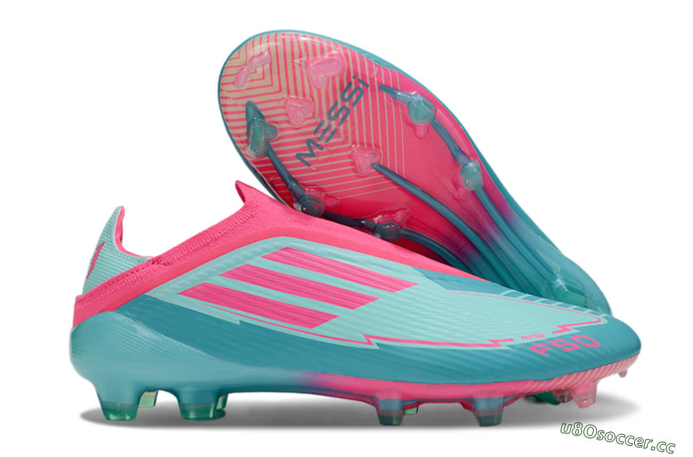 Unisex Messi x Adidas F50 Elite Laceless FG Firm Ground Low-Tops Football Boots - Green/Pink/White 2