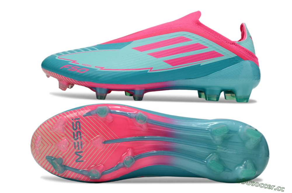 Unisex Messi x Adidas F50 Elite Laceless FG Firm Ground Low-Tops Football Boots - Green/Pink/White 1