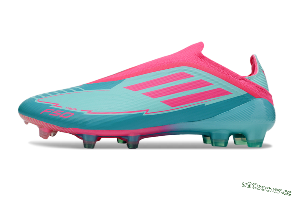 Unisex Messi x Adidas F50 Elite Laceless FG Firm Ground Low-Tops Football Boots - Green/Pink/White 0