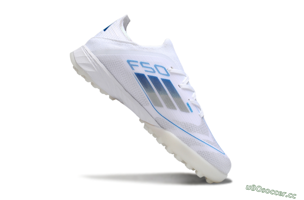 Kids Adidas F50 Elite TF Artificial Turf Low-Tops Football Shoes - White/Blue/Silver 3