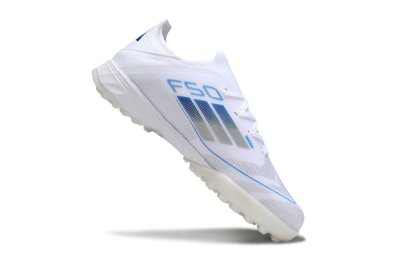 Kids Adidas F50 Elite TF Artificial Turf Low-Tops Football Shoes - White/Blue/Silver