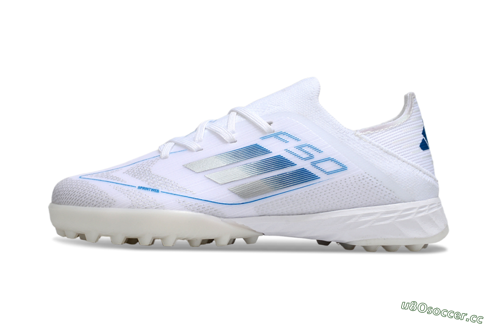 Kids Adidas F50 Elite TF Artificial Turf Low-Tops Football Shoes - White/Blue/Silver 2