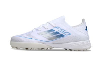 Kids Adidas F50 Elite TF Artificial Turf Low-Tops Football Shoes - White/Blue/Silver