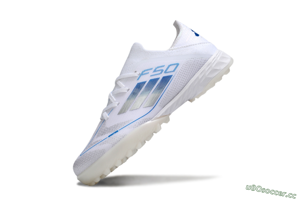 Kids Adidas F50 Elite TF Artificial Turf Low-Tops Football Shoes - White/Blue/Silver 4