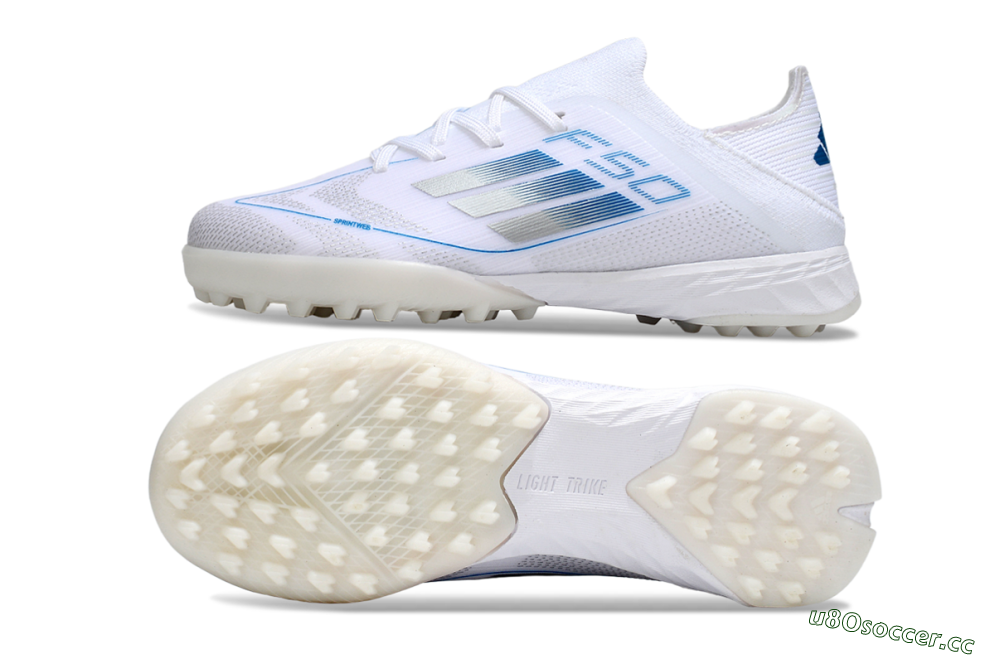 Kids Adidas F50 Elite TF Artificial Turf Low-Tops Football Shoes - White/Blue/Silver 1