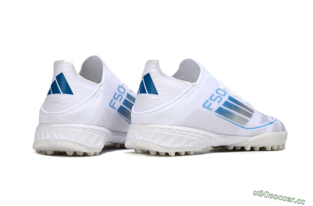 Kids Adidas F50 Elite TF Artificial Turf Low-Tops Football Shoes - White/Blue/Silver 6