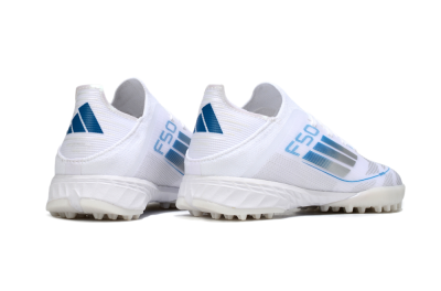 Kids Adidas F50 Elite TF Artificial Turf Low-Tops Football Shoes - White/Blue/Silver