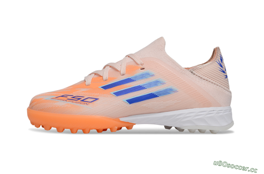 Kids Adidas F50 Elite TF Artificial Turf Low-Tops Football Shoes - Pink/Blue/White 2