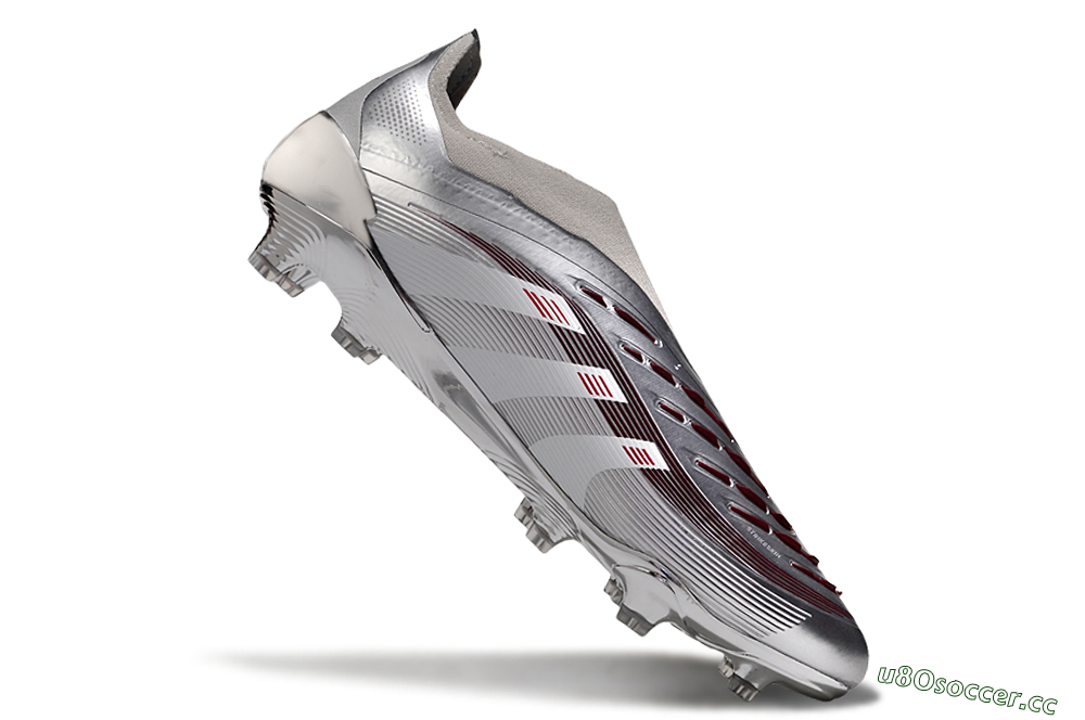Unisex Adidas Predator 25 Elite Laceless FG Firm Ground Low-Tops Football Boots - Silver/Red/Grey 5