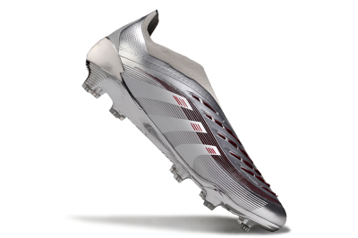 Unisex Adidas Predator 25 Elite Laceless FG Firm Ground Low-Tops Football Boots - Silver/Red/Grey