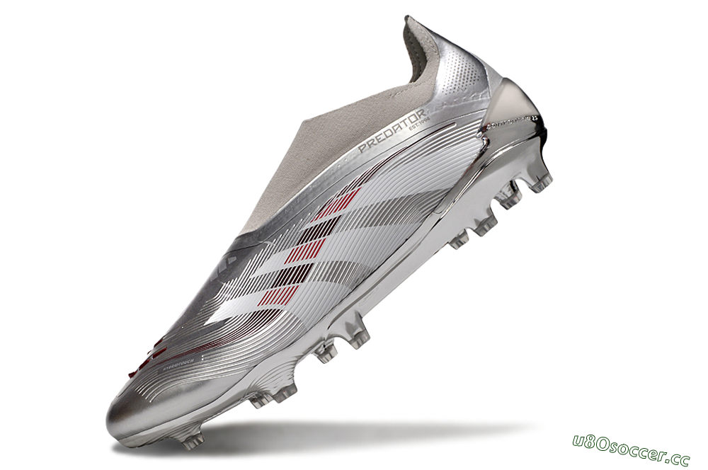 Unisex Adidas Predator 25 Elite Laceless FG Firm Ground Low-Tops Football Boots - Silver/Red/Grey 6
