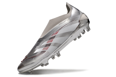 Unisex Adidas Predator 25 Elite Laceless FG Firm Ground Low-Tops Football Boots - Silver/Red/Grey