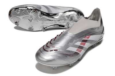 Unisex Adidas Predator 25 Elite Laceless FG Firm Ground Low-Tops Football Boots - Silver/Red/Grey