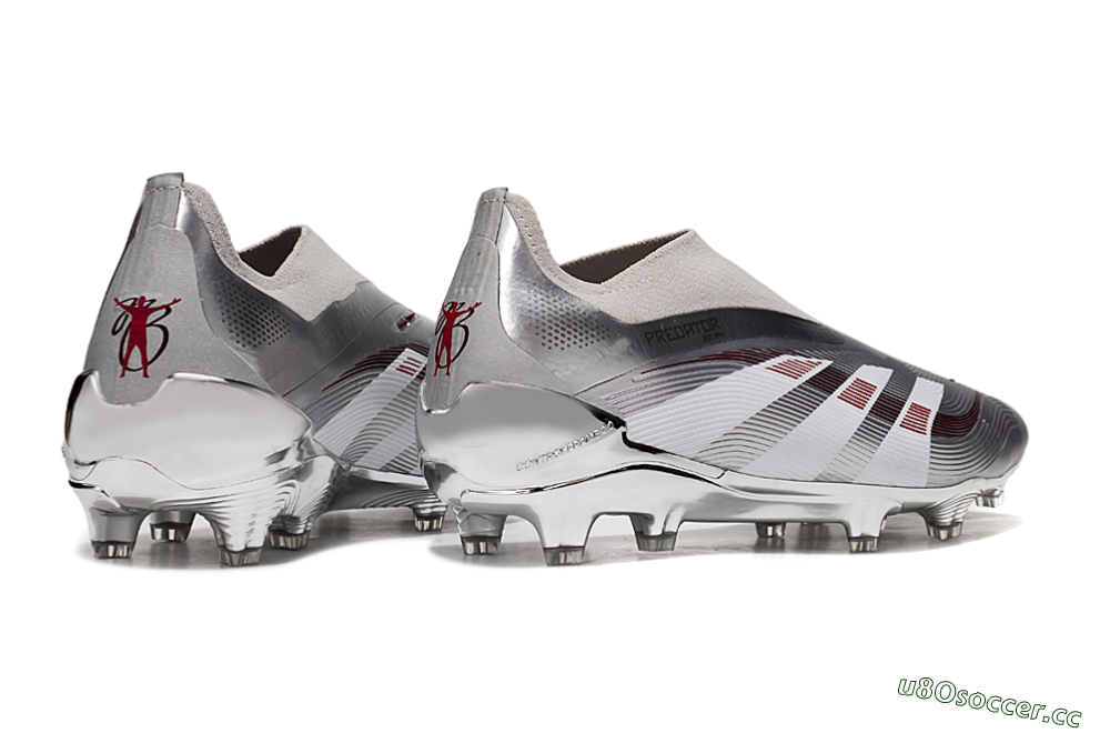 Unisex Adidas Predator 25 Elite Laceless FG Firm Ground Low-Tops Football Boots - Silver/Red/Grey 7