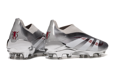 Unisex Adidas Predator 25 Elite Laceless FG Firm Ground Low-Tops Football Boots - Silver/Red/Grey