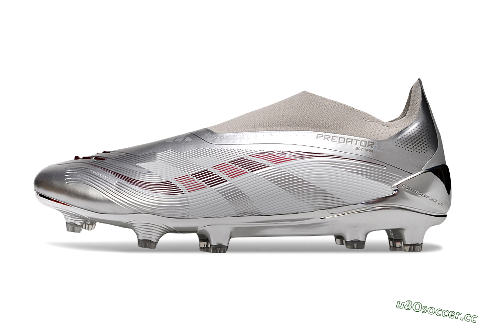 Unisex Adidas Predator 25 Elite Laceless FG Firm Ground Low-Tops Football Boots - Silver/Red/Grey 0