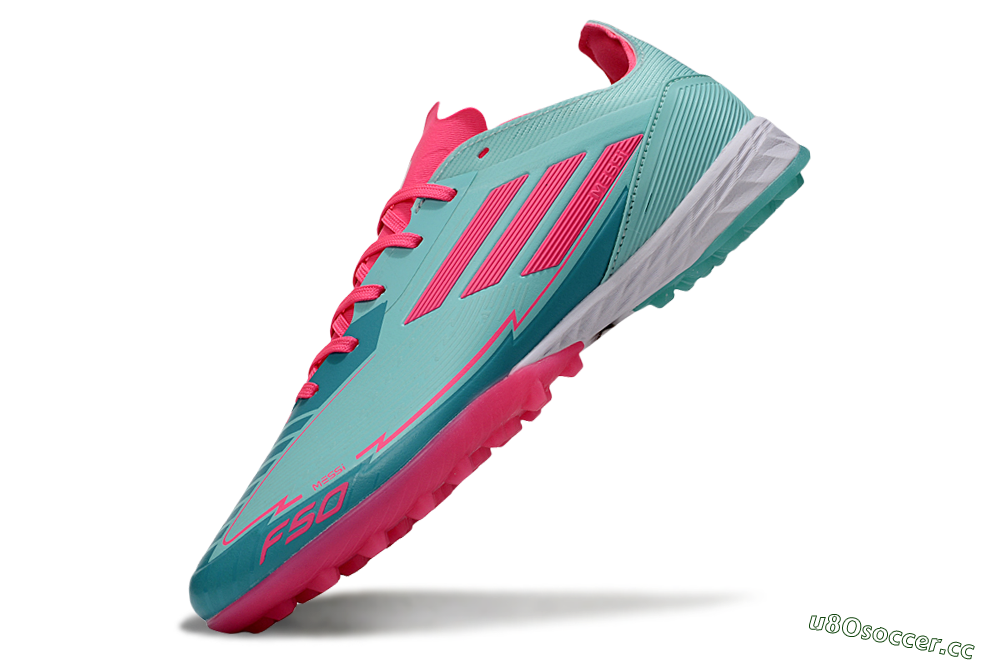 Unisex Messi x Adidas F50 Pro TF Artificial Turf Low-Tops Football Shoes - Green/Pink/White 6