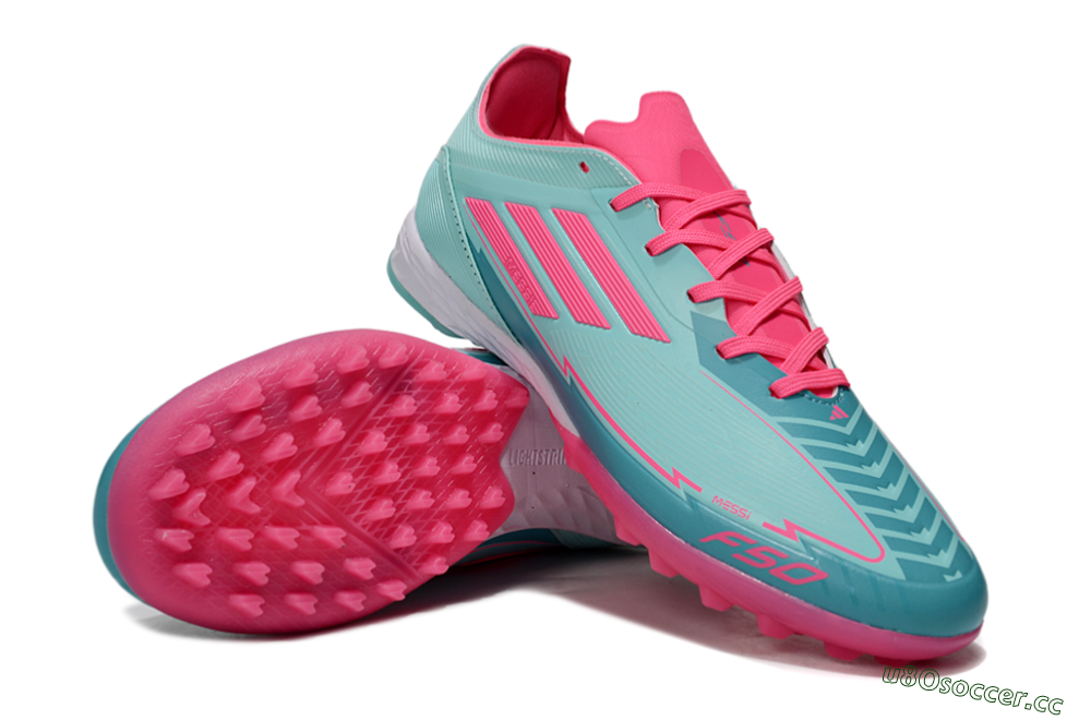 Unisex Messi x Adidas F50 Pro TF Artificial Turf Low-Tops Football Shoes - Green/Pink/White 4