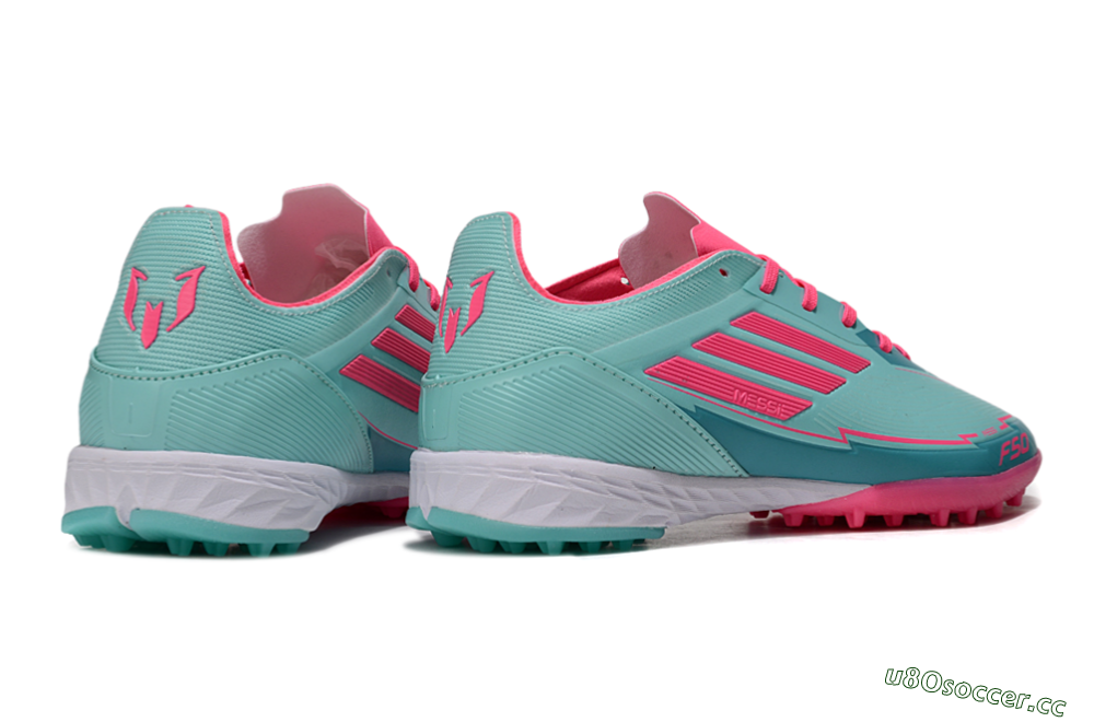 Unisex Messi x Adidas F50 Pro TF Artificial Turf Low-Tops Football Shoes - Green/Pink/White 7