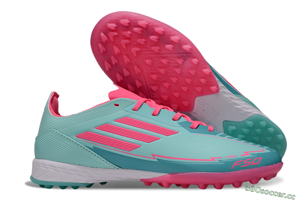 Unisex Messi x Adidas F50 Pro TF Artificial Turf Low-Tops Football Shoes - Green/Pink/White 2