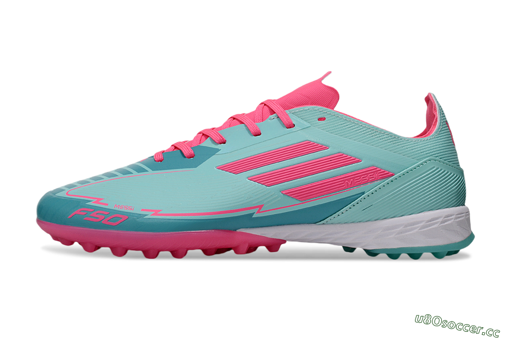 Unisex Messi x Adidas F50 Pro TF Artificial Turf Low-Tops Football Shoes - Green/Pink/White 0