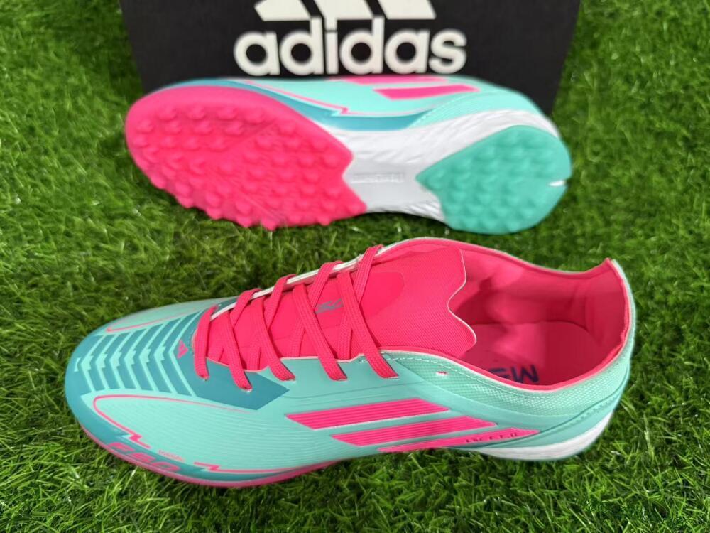 Unisex Messi x Adidas F50 Pro TF Artificial Turf Low-Tops Football Shoes - Green/Pink/White