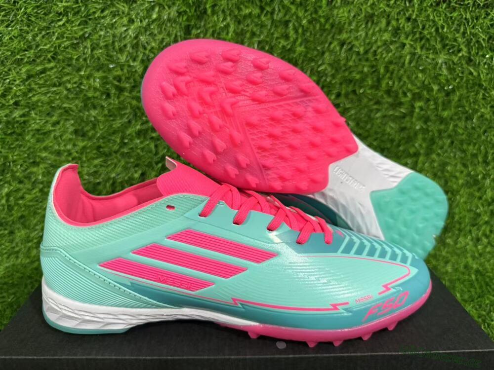 Unisex Messi x Adidas F50 Pro TF Artificial Turf Low-Tops Football Shoes - Green/Pink/White