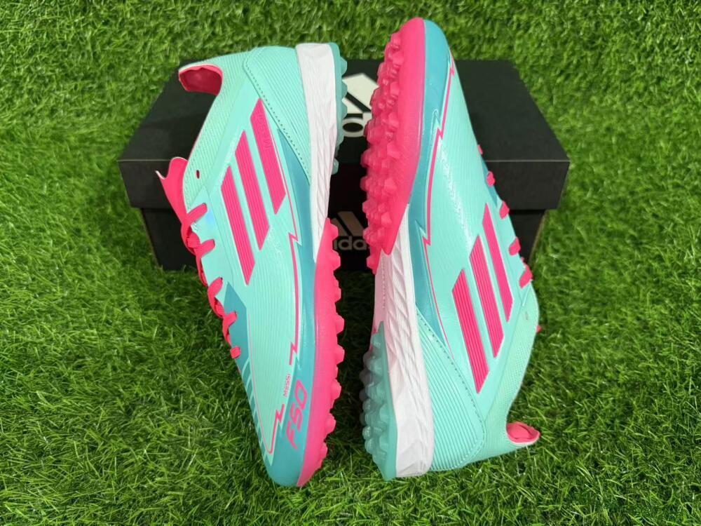 Unisex Messi x Adidas F50 Pro TF Artificial Turf Low-Tops Football Shoes - Green/Pink/White