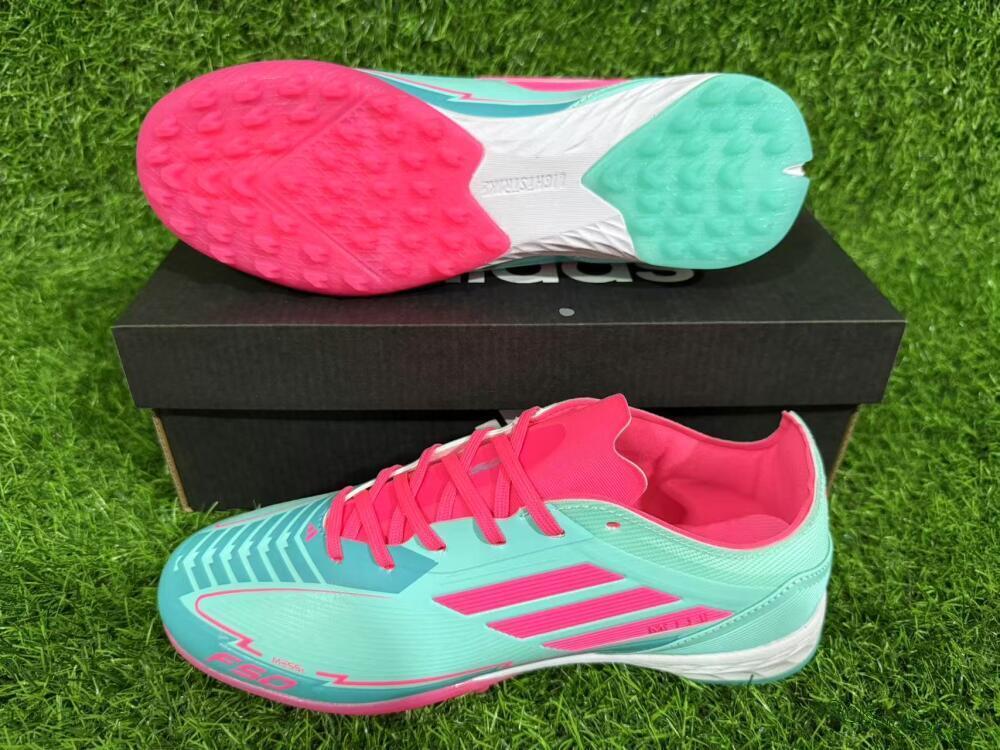 Unisex Messi x Adidas F50 Pro TF Artificial Turf Low-Tops Football Shoes - Green/Pink/White