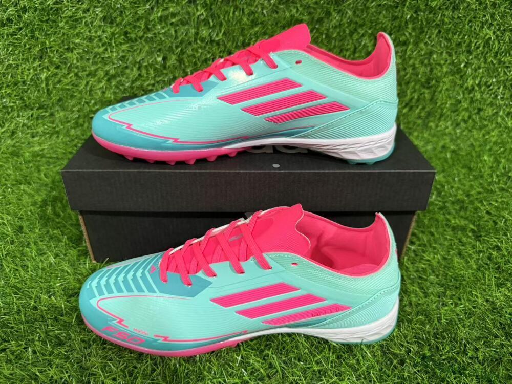 Unisex Messi x Adidas F50 Pro TF Artificial Turf Low-Tops Football Shoes - Green/Pink/White