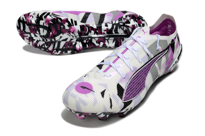 Men's Puma Ultra 5 Ultimate FG Firm Ground Low-Tops Football Boots - White/Purple/Black