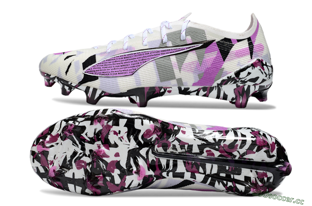 Men's Puma Ultra 5 Ultimate FG Firm Ground Low-Tops Football Boots - White/Purple/Black 1