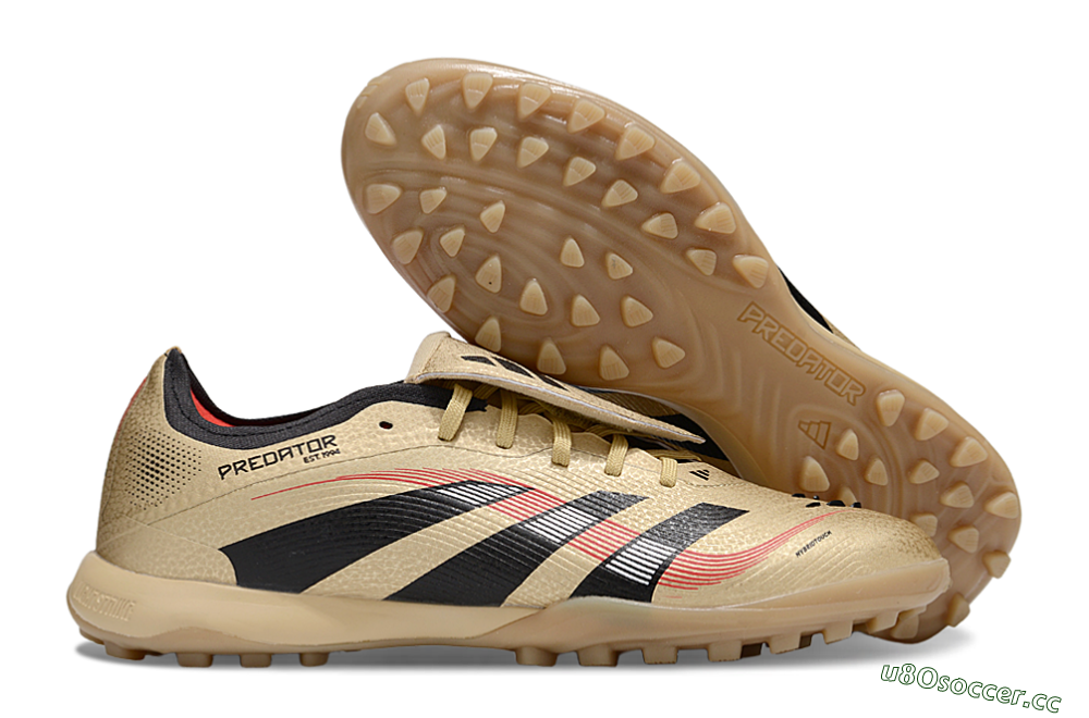 Men's Adidas Predator 25 Elite Foldover Tongue TF Artificial Turf Low-Tops Football Shoes - Gold/Red/Black 2