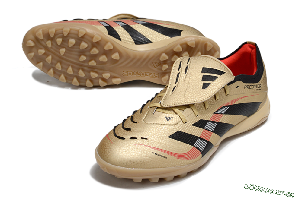 Men's Adidas Predator 25 Elite Foldover Tongue TF Artificial Turf Low-Tops Football Shoes - Gold/Red/Black 3