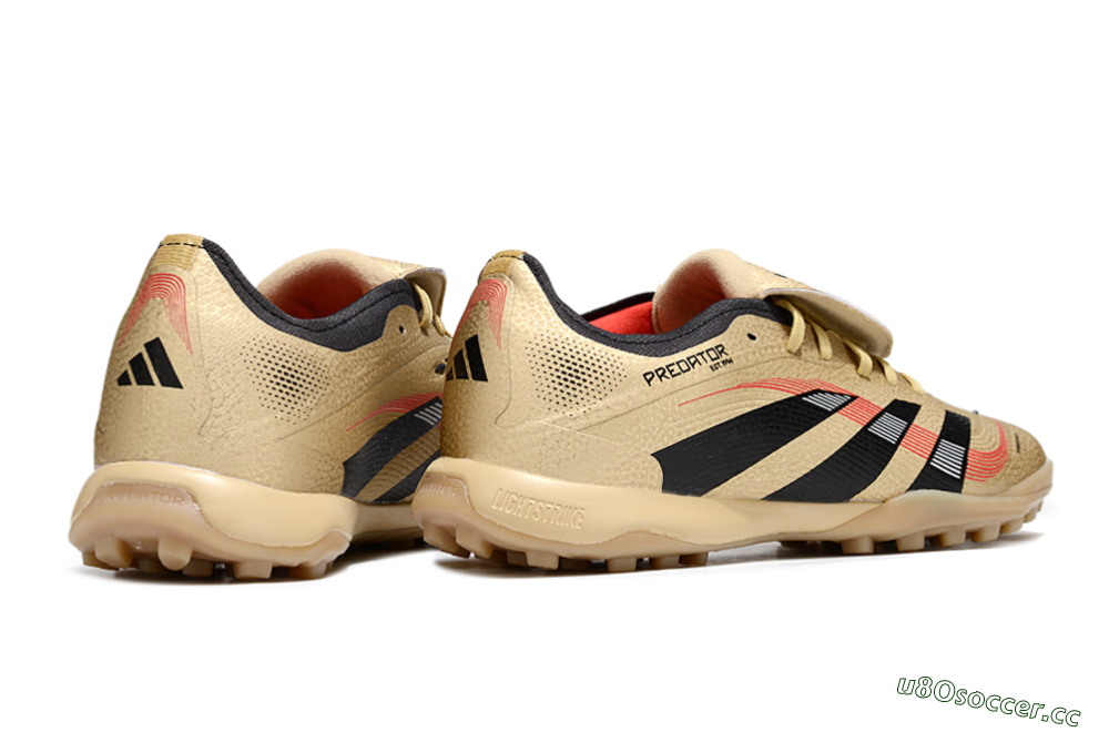 Men's Adidas Predator 25 Elite Foldover Tongue TF Artificial Turf Low-Tops Football Shoes - Gold/Red/Black 6