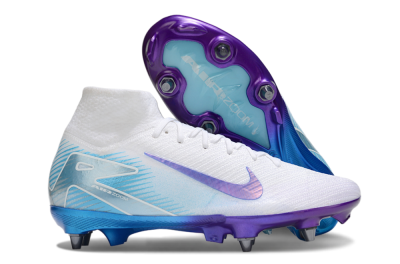 Men's Nike Air Zoom Mercurial Superfly 10 Elite FG Firm Ground High-Tops Football Boots - White/Purple/Blue