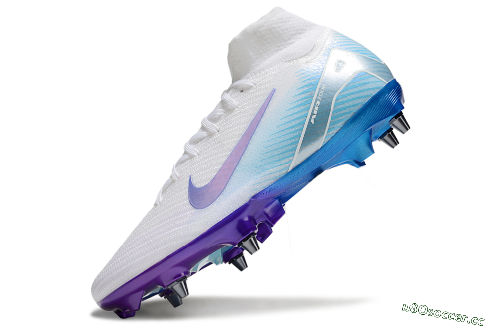Men's Nike Air Zoom Mercurial Superfly 10 Elite FG Firm Ground High-Tops Football Boots - White/Purple/Blue 5